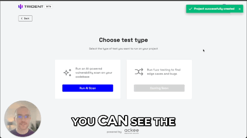 selecting test types in trident arena